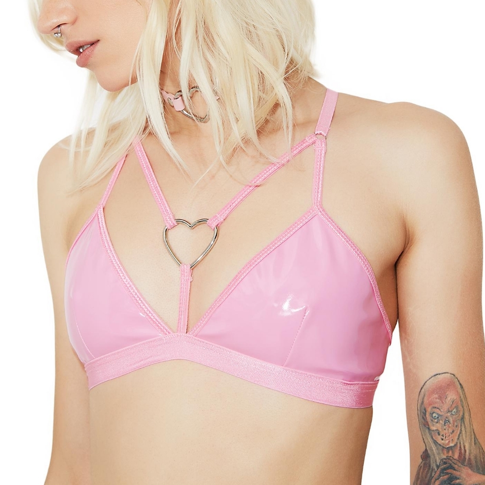 Dolls Kill Sugar Thrillz Bubblegum Vinyl Pink Bra